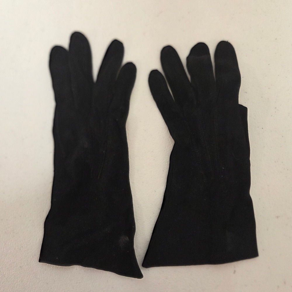 Vintage Black Suede Mid Length Dress Gloves Formal Evening Funeral 10 Inch